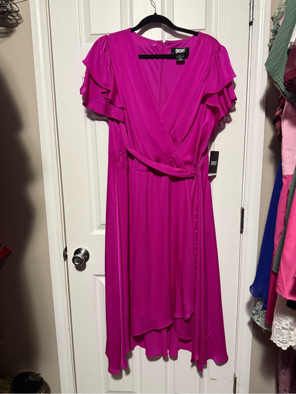 DKNY Fuchsia Wrap Midi Dress